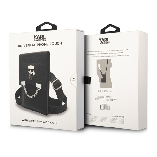 Сумка Karl Lagerfeld Wallet Phone Bag PU Saffiano Metal Ikonik with Chain для смартфонов, черная