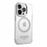 Чехол Guess Metal outline Hard для iPhone 14 Pro Max, прозрачный/серебристый (MagSafe)