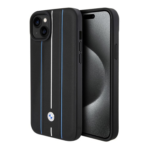 BMW для iPhone 15 чехол Signature Leather Hot stamp lines Hard Black