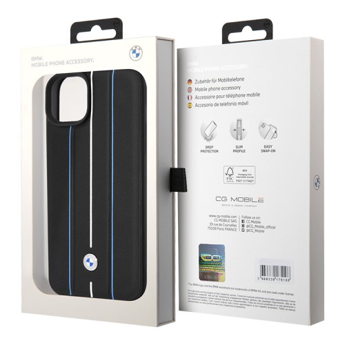 BMW для iPhone 15 чехол Signature Leather Hot stamp lines Hard Black