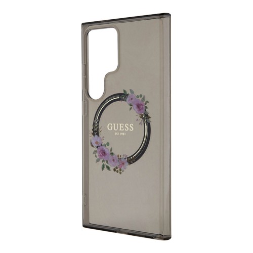 Guess для Galaxy S24 Ultra чехол PC/TPU Flowers Wreath Hard Black (MagSafe)