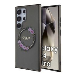 Guess для Galaxy S24 Ultra чехол PC/TPU Flowers Wreath Hard Black (MagSafe)