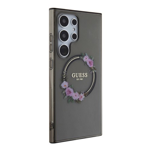 Guess для Galaxy S24 Ultra чехол PC/TPU Flowers Wreath Hard Black (MagSafe)
