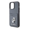 Lagerfeld для iPhone 15 Pro чехол Cardslot PU Saffiano NFT Karl & Choupette metal Hard Grey