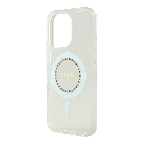 Guess для iPhone 16 Pro Max чехол PC/TPU Diamond Rhinestone Circle White (MagSafe)