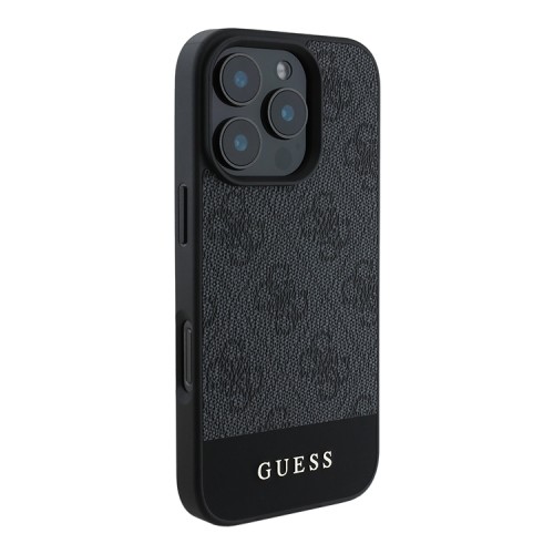 Guess для iPhone 16 Pro чехол PU кожа 4G Bottom stripe Metal logo Grey
