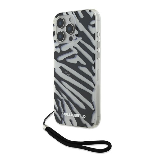 Karl Lagerfeld для iPhone 16 Pro Max чехол PC/TPU Zebra со шнурком, черный