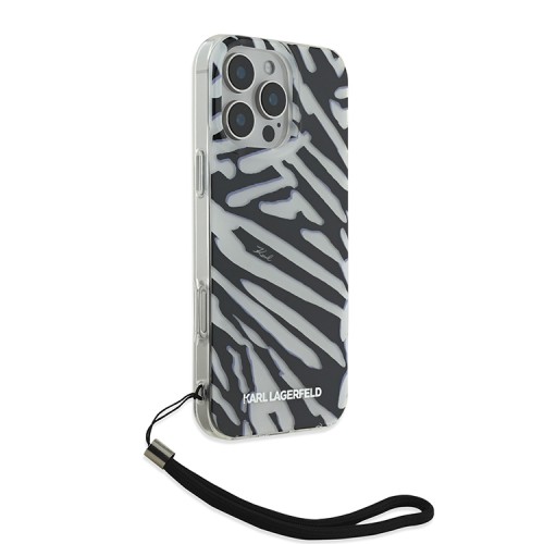 Karl Lagerfeld для iPhone 16 Pro Max чехол PC/TPU Zebra со шнурком, черный