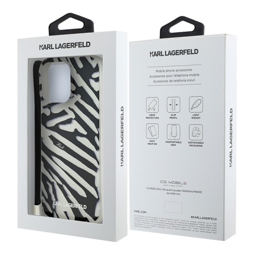 Karl Lagerfeld для iPhone 16 Pro Max чехол PC/TPU Zebra со шнурком, черный