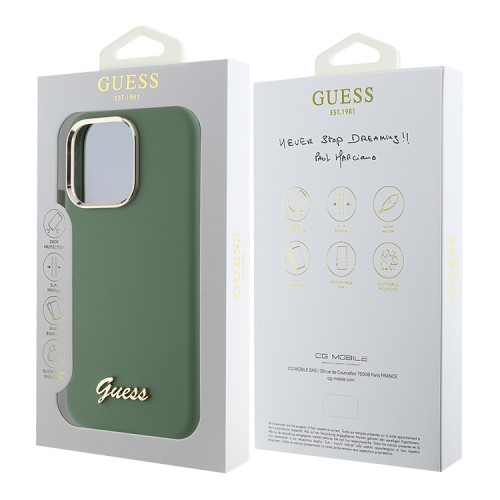Guess для iPhone 16 Pro Max чехол Liquid silicone Gold metal logo & Camera frame Hard Khaki