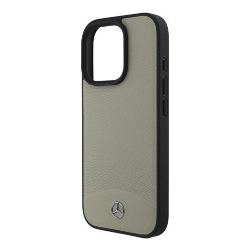 Mercedes для iPhone 16 Pro чехол Leather Textured and Smooth Metal logo Hard Beige (MagSafe)