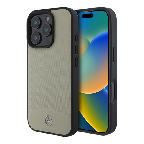 Mercedes для iPhone 16 Pro чехол Leather Textured and Smooth Metal logo Hard Beige (MagSafe)