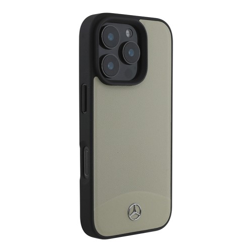 Mercedes для iPhone 16 Pro чехол Leather Textured and Smooth Metal logo Hard Beige (MagSafe)