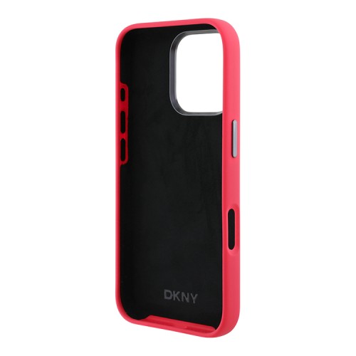 DKNY для iPhone 16 Pro Max чехол Liquid Silicone Stack Metal logo and Camera Hard Pink