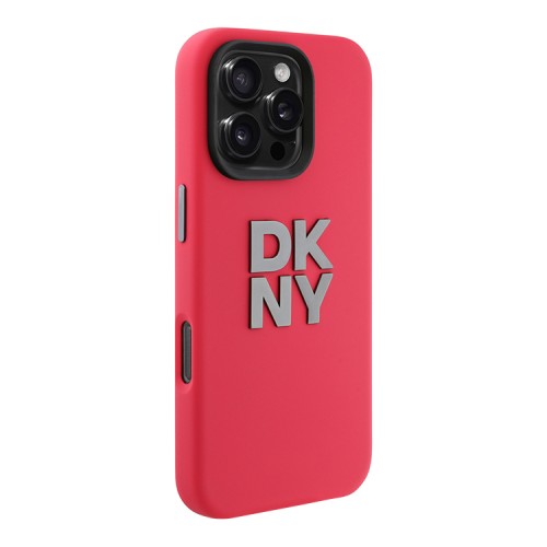 DKNY для iPhone 16 Pro Max чехол Liquid Silicone Stack Metal logo and Camera Hard Pink