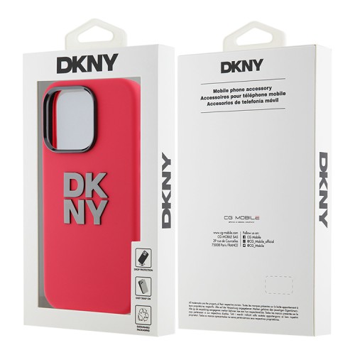 DKNY для iPhone 16 Pro Max чехол Liquid Silicone Stack Metal logo and Camera Hard Pink