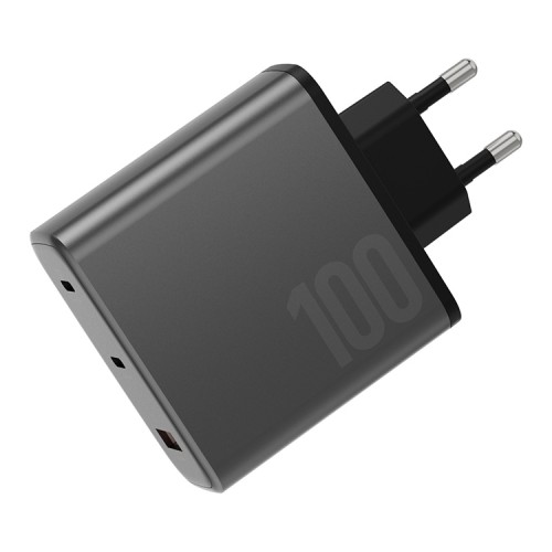 Energea СЗУ AmpCharge GaN100, 2USB-C + USB-A PD/PPS/QC3.0 total 100W Gunmetal