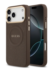 Guess для iPhone 17 Pro Max чехол PU Saffiano Peony Metal logo Gold camera Hard Brown (MagSafe)
