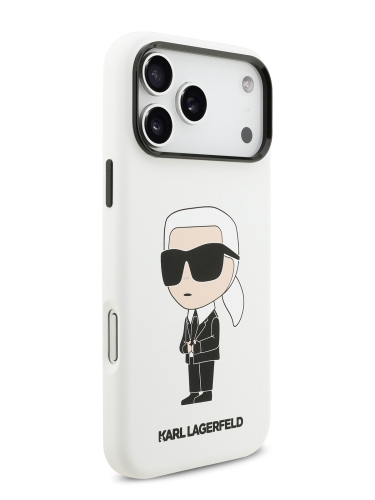 Karl Lagerfeld для iPhone 17 Pro чехол Liquid silicone NFT Karl Ikonik Metal Cam Hard White (MagSafe)