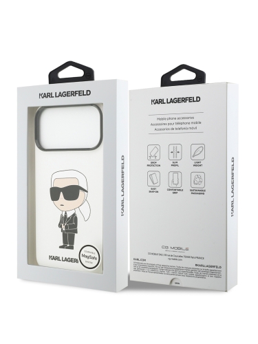 Karl Lagerfeld для iPhone 17 Pro чехол Liquid silicone NFT Karl Ikonik Metal Cam Hard White (MagSafe)
