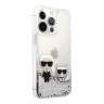 Чехол Lagerfeld Liquid glitter Karl and Choupette Hard для iPhone 13 Pro Max, серебристый