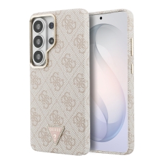 Guess для Galaxy S26 Ultra чехол PU 4G Triangle Diamond metal logo Gold camera Hard Pink (MagSafe)