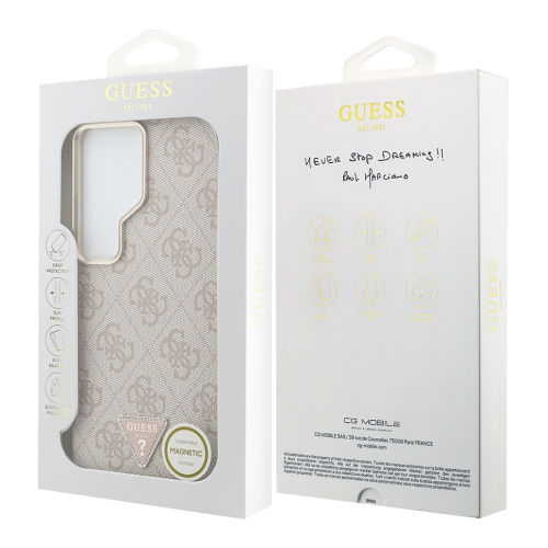 Guess для Galaxy S26 Ultra чехол PU 4G Triangle Diamond metal logo Gold camera Hard Pink (MagSafe)