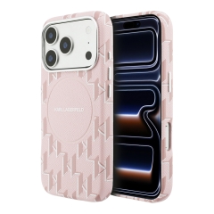 Karl Lagerfeld для iPhone 17 Pro чехол PU Full Wrapped Monogram Metal camera Hard Pink (MagSafe)
