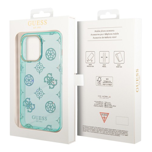 Чехол Guess Peony glitter Electroplated camera Hard для iPhone 14 Pro Max, Turquoise