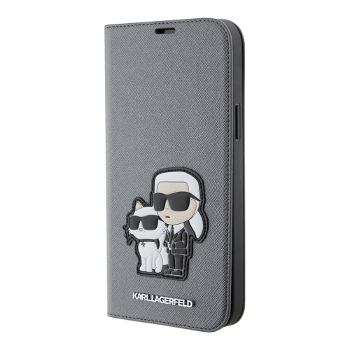 Чехол Lagerfeld PU Saffiano NFT Karl & Choupette Booktype для iPhone 13 Pro, серебристый