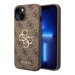 Guess для iPhone 15 Plus чехол PU 4G Big metal logo Hard Brown