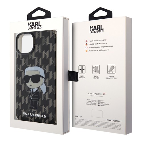 Karl Lagerfeld для iPhone 15 Plus чехол PC/TPU Monogram NFT Karl Ikonik Hard Black