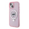 Karl Lagerfeld для iPhone 15 чехол PC/TPU + Ring stand NFT Choupette head Hard Pink (MagSafe)