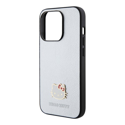 Hello Kitty для iPhone 15 Pro чехол PU Grained leather Metal Kitty Head Hard Silver