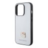 Hello Kitty для iPhone 15 Pro чехол PU Grained leather Metal Kitty Head Hard Silver