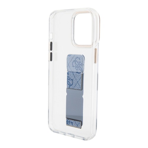 Guess для iPhone 15 Pro Max чехол GripStand PC/TPU 4G with Script metal logo Hard Clear/Blue