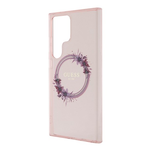 Guess для Galaxy S24 Ultra чехол PC/TPU Flowers Wreath Hard Pink (MagSafe)