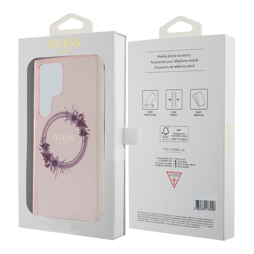 Guess для Galaxy S24 Ultra чехол PC/TPU Flowers Wreath Hard Pink (MagSafe)
