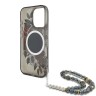 Guess для iPhone 16 Pro Max чехол PC/TPU Flowers + Pearl Hand Strap Black (MagSafe)