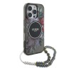 Guess для iPhone 16 Pro Max чехол PC/TPU Flowers + Pearl Hand Strap Black (MagSafe)