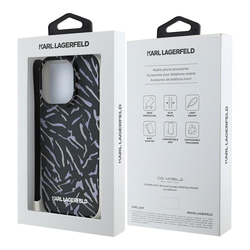 Karl Lagerfeld для iPhone 16 Pro Max чехол PC/TPU Zebra со шнурком, Purple