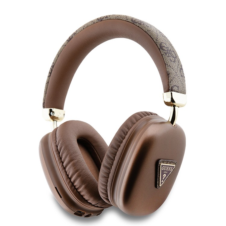Guess Bluetooth Headphones PU 4G Triangle Metal Logo Brown