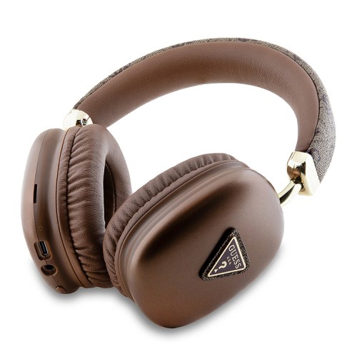 Guess наушники беспроводные накладные Bluetooth Headphones PU 4G Triangle Metal Logo Brown