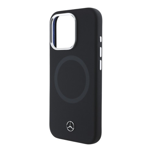 Mercedes для iPhone 16 Pro чехол Liquid silicone Ring Metal camera Hard Black (MagSafe)