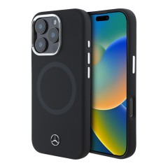 Mercedes для iPhone 16 Pro чехол Liquid silicone Ring Metal camera Hard Black (MagSafe)