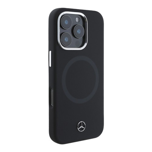 Mercedes для iPhone 16 Pro чехол Liquid silicone Ring Metal camera Hard Black (MagSafe)