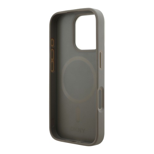 DKNY для iPhone 16 Pro Max чехол PU Checkered Metal logo Hard Beige (MagSafe)