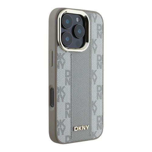 DKNY для iPhone 16 Pro Max чехол PU Checkered Metal logo Hard Beige (MagSafe)
