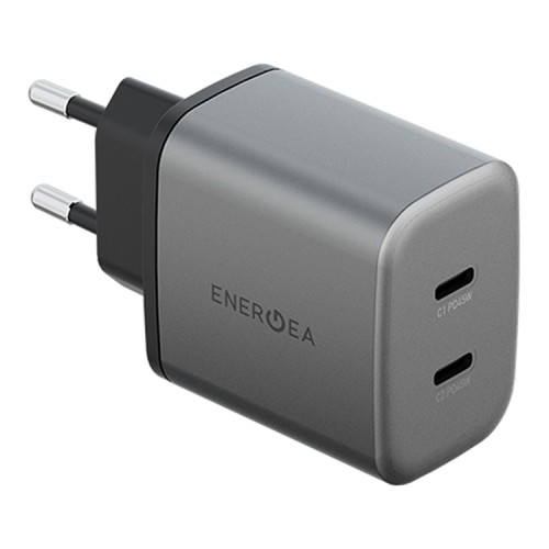 Energea СЗУ AmpCharge GaN45, 2USB-C PD/PPS/QC3.0 total 45W Gunmetal