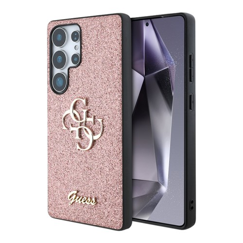 Guess для Galaxy S25 Ultra чехол Fixed Glitters 4G Big metal logo Hard Pink